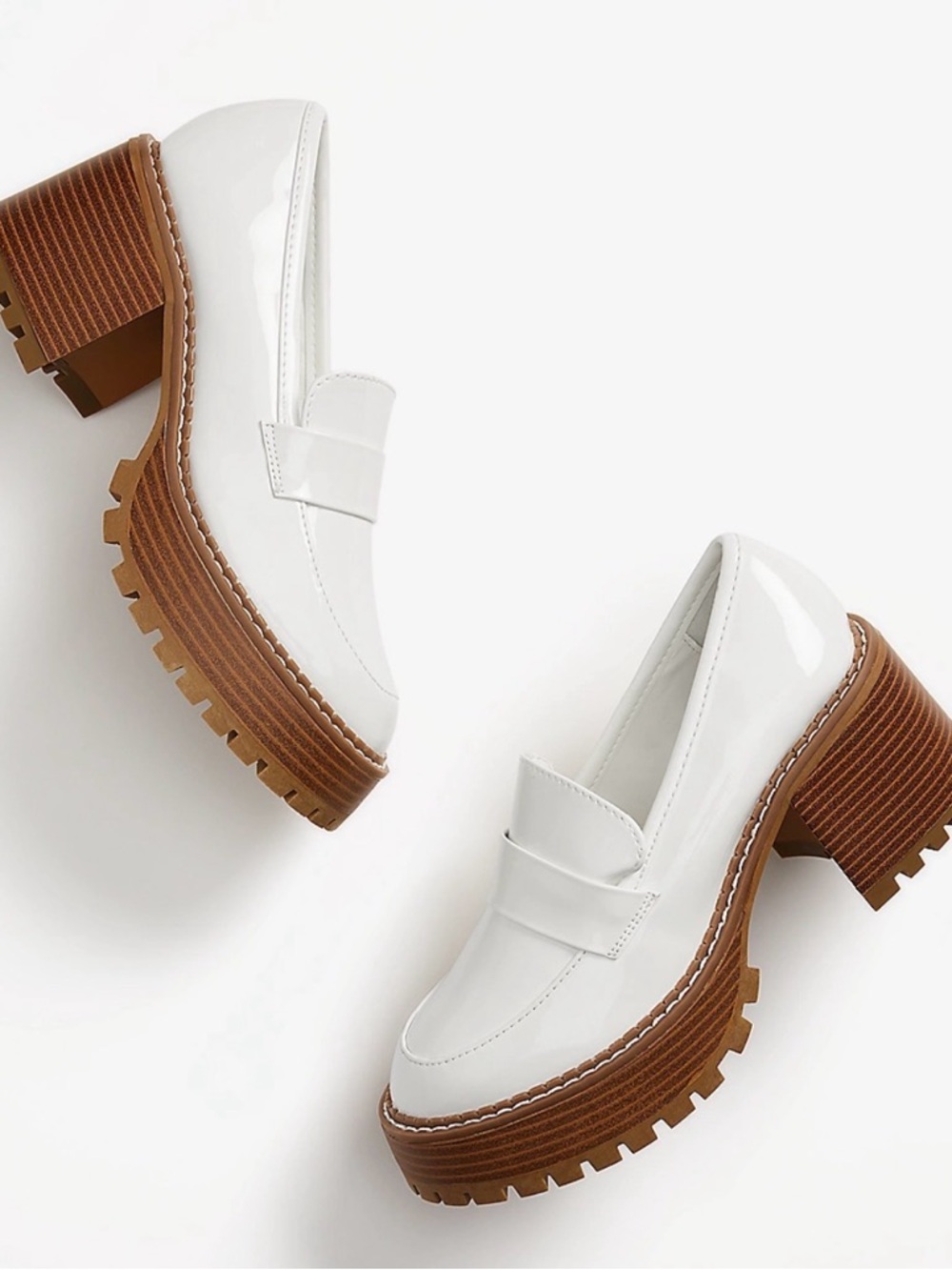 Mia Dalilah white patent chunky platform loafers mary Jane’s